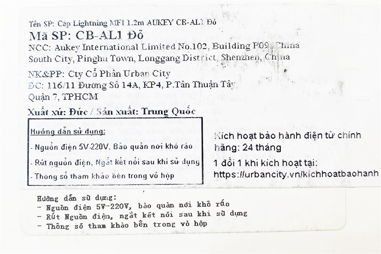 Cáp Lightning MFI 1.2m AUKEY CB-AL1 Màu Đỏ