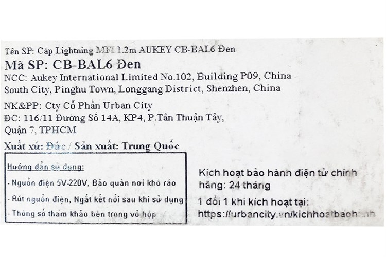 Cáp Lightning MFI 1.2m AUKEY CB-BAL6 Đen Màu Đen