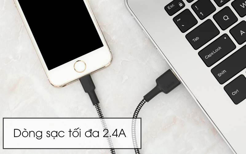 Cáp Lightning MFI 2 m AUKEY CB-BAL4 đen có dòng dạc 2.4A Cáp Lightning MFI 2 m AUKEY CB-BAL4 Đen có dòng dạc 2.4A