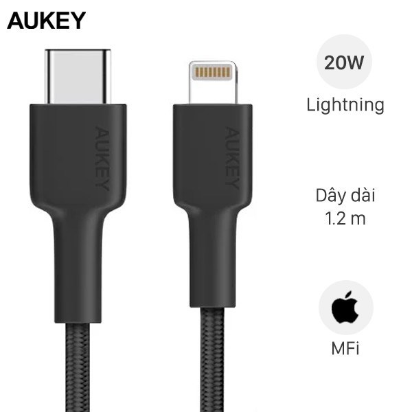 Cáp C - Lightning MFI 1.2 m AUKEY CB-CL1 Đen