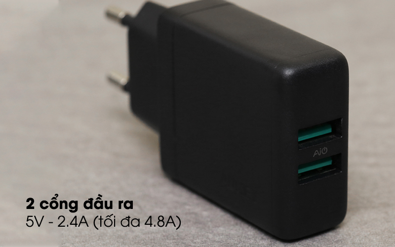 Adapter sạc 4.8A Dual AUKEY PA-U50 Trắng có 2 cổng sạc tiện lợi