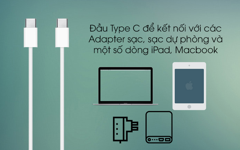 Cáp Type C - Type C 1m Apple MUF72 trắng kết nối được với nhiều thiết bị khác nhau