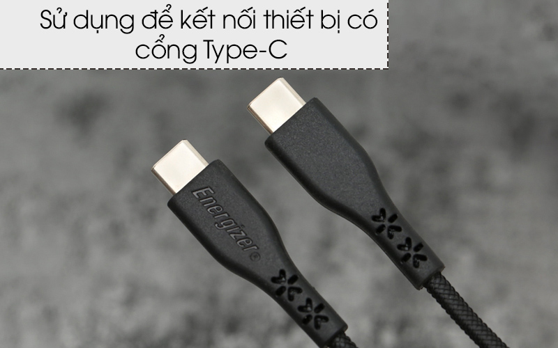 Cáp Type-C - Type-C 1.2 m Energizer C41C2C Đen sử dụng kết nối với thiết bị có cổng Type-C
