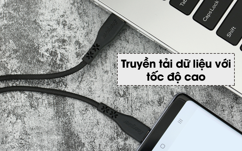 Cáp Type-C - Type-C 1.2 m Energizer C41C2C Đen truyền tải dữ liệu với tốc độ cao