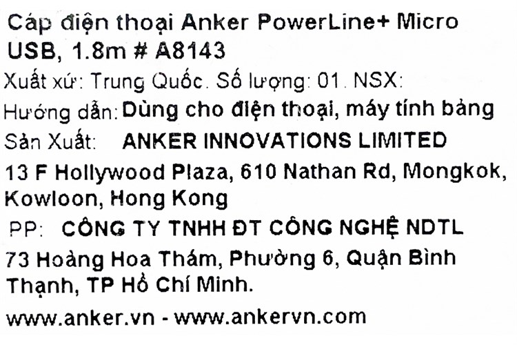 Cáp Micro USB 1.8m Anker PowerLine+ A8143 Xám Màu Xám