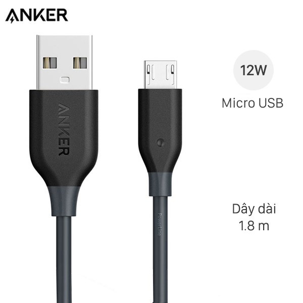 Cáp Micro USB 1.8m Anker PowerLine  A8143 Xám