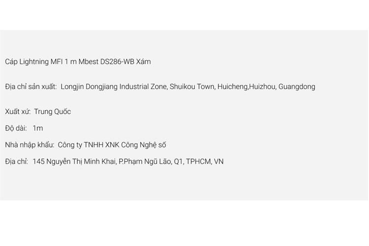Cáp Lightning MFI 1m Mbest DS286-WB Xám Màu Xám