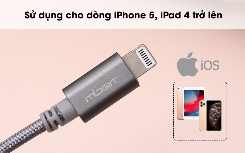 Sử dụng cho dòng iPhone 5, iPad 4 trở lên - Cáp Lightning MFI 1 m Mbest DS286-WB Xám