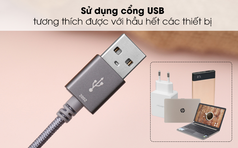 Sử dụng cổng USB tương thích được với nhiều loại thiết bị - Cáp Lightning MFI 1 m Mbest DS286-WB Xám