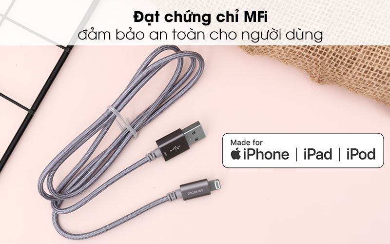 Đạt chứng chỉ MFi của Apple, đảm bảo an toàn - Cáp Lightning MFI 1 m Mbest DS286-WB Xám