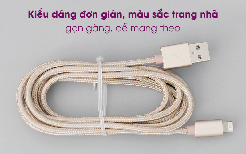 Cáp Lightning MFI 2 m Mbest DS287-WB gold có thiết kế đơn giản Cáp Lightning MFI 2 m Mbest DS287-WB Gold có thiết kế đơn giản