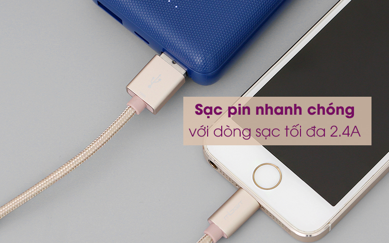 Cáp Lightning MFI 2 m Mbest DS287-WB gold cho phép sạc thiết bị nhanh chóng Cáp Lightning MFI 2 m Mbest DS287-WB Gold cho phép sạc thiết bị nhanh chóng