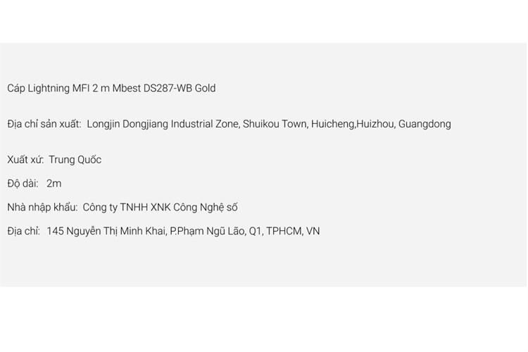 Cáp Lightning MFI 2m Mbest DS287-WB Màu Vàng đồng