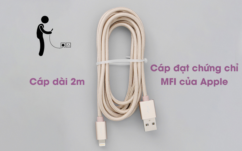 Cáp Lightning MFI 2 m Mbest DS287-WB Gold có chiều dài 2 m Cáp Lightning MFI 2 m Mbest DS287-WB Gold có chiều dài 2 m