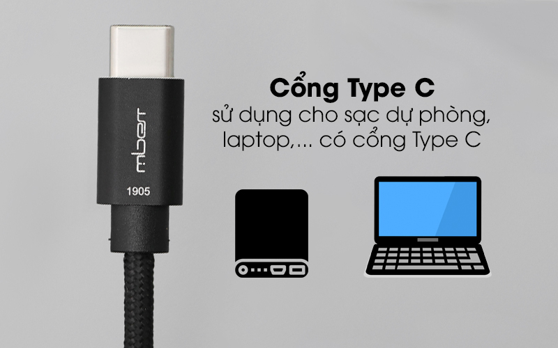 Cáp Type C - Lightning MFI 1m Mbest DS640-WB Đen trang bị cổng kết nối type C