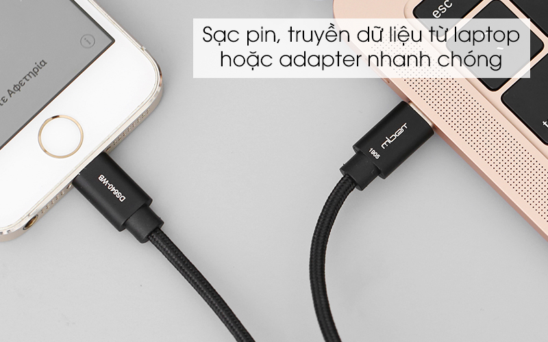 Cáp Type C - Lightning MFI 1m Mbest DS640-WB Đen cho tốc độ sạc pin nhanh chóng
