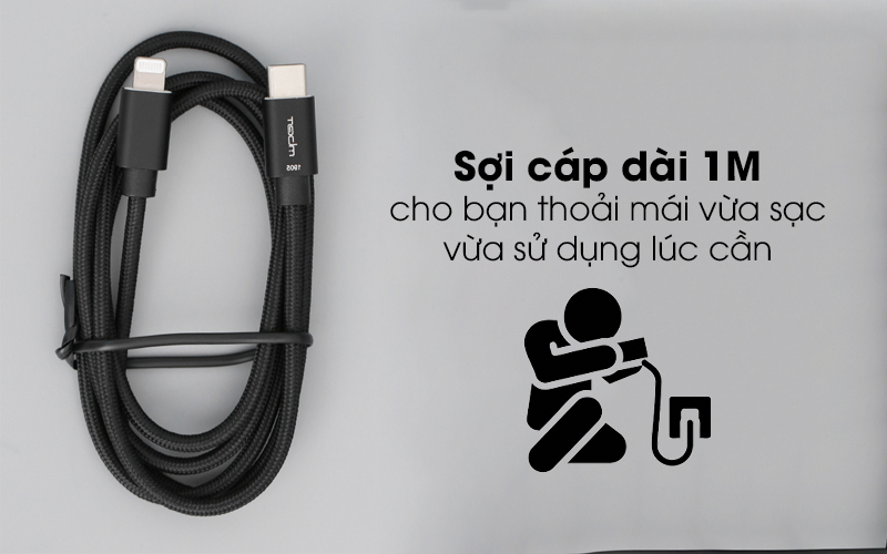 Cáp Type C - Lightning MFI 1m Mbest DS640-WB Đen có dây dài 1m