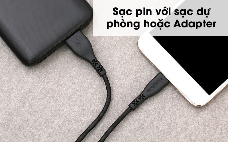 Cáp Micro 1.2 m Energizer C41UBMCGBKT Đen sạc pin với sạc dự phòng hoặc adapter