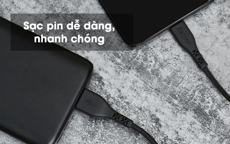 Cáp Type C 1.2m Energizer C41C2AGBKT Đen cho tốc độ sạc pin nhanh chóng