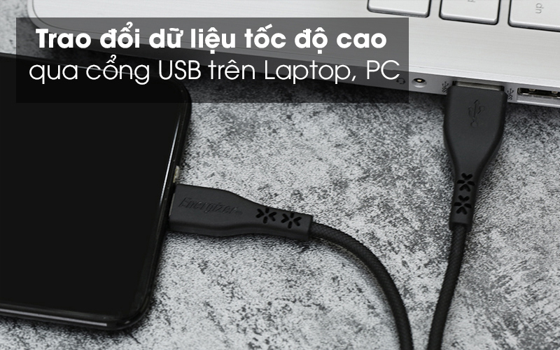 Cáp Type-C 1.2 m Energizer C41C2AGBKT Đen cho khả năng trao đổi dữ liệu cao