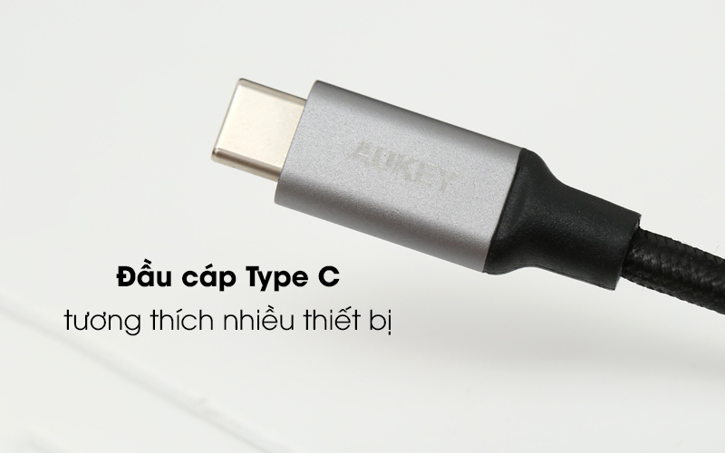 Cáp USB Type C 1m AUKEY CB-CD2 xám có cổng USB Type-C hiện đại