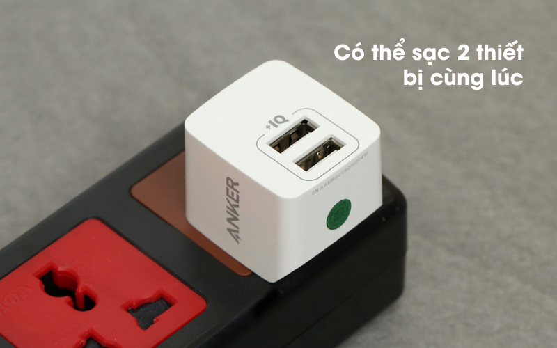 Adapter sạc 2.4A Dual Anker A2620 Trắng có 2 cổng sạc tiện ích