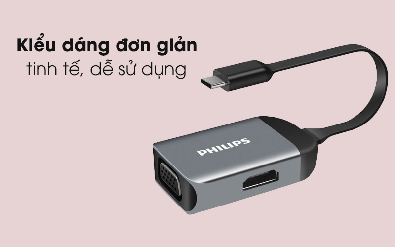 Adapter chuyển đổi Type-C 2 in 1 Philips SWR1607A-93 Xám có thiết kế đơn giản