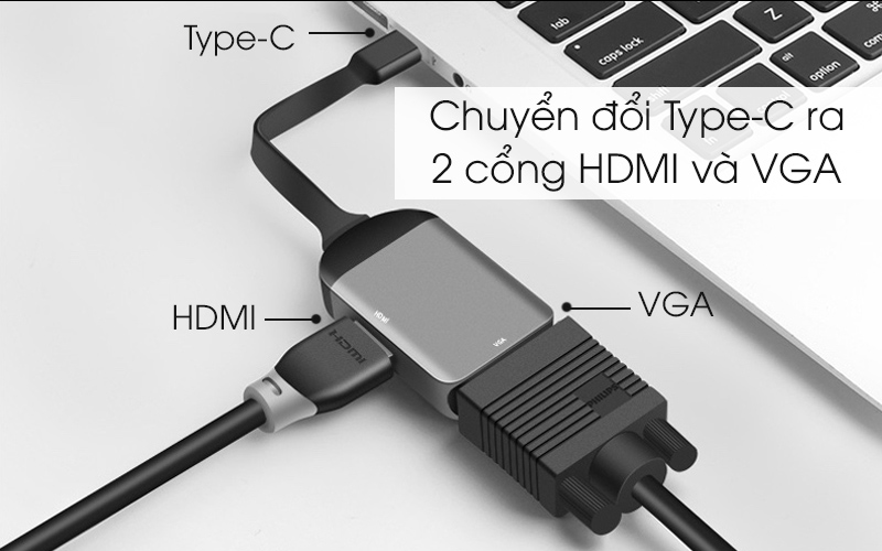 Adapter chuyển đổi Type-C 2 in 1 philips SWR1607A-93 Xám có hai cổng chuyển đổi tiện lợi
