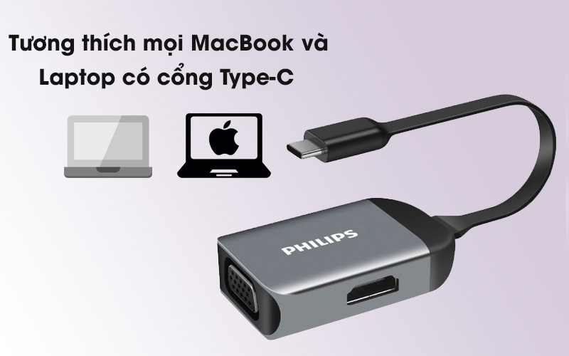 Adapter chuyển đổi Type-C 2 in 1 Philips SWR1607A-93 Xám tương thích với các thiết bị có cổng Type-C