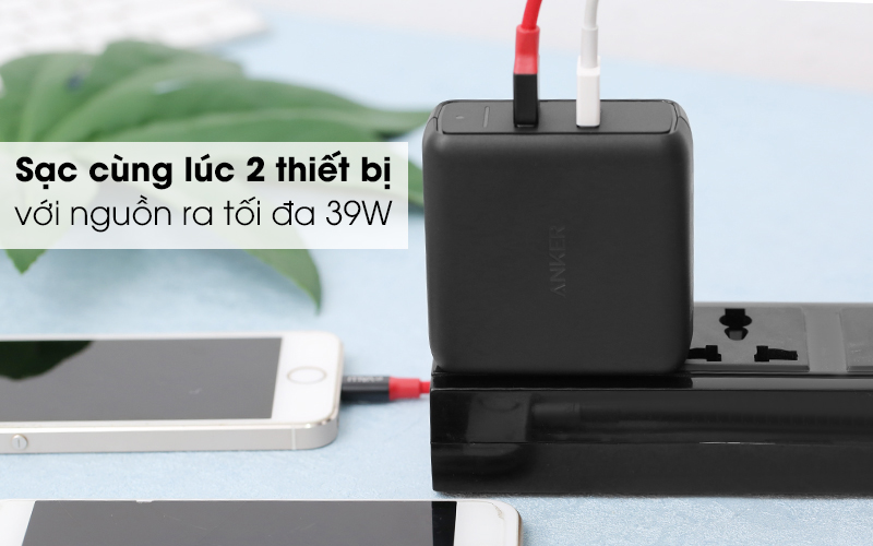 Adapter sạc 2 cổng 3A Anker A2025 đen sạc được 2 thiết bị cùng lúc