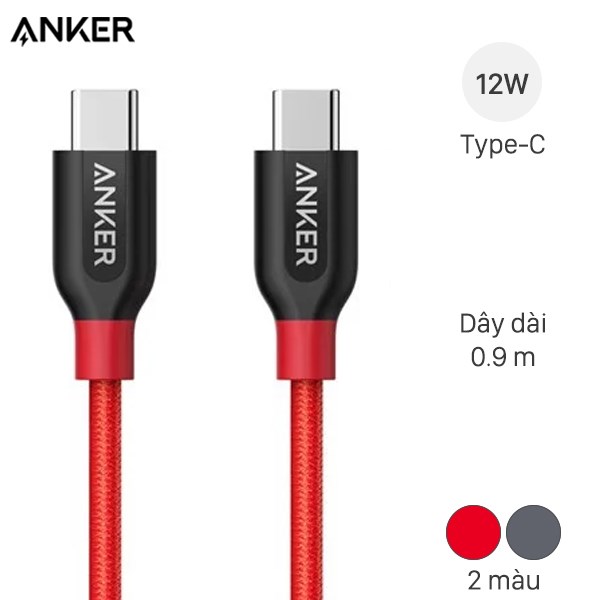 Cáp Type C – Type C 0.9m Anker PowerLine+ A8187 Xám