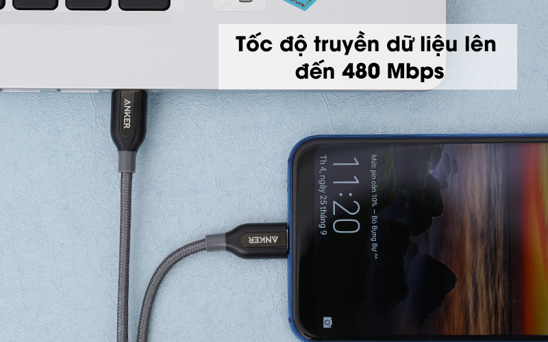 Cáp Type C-Type C 0.9m Anker A8187 xám truyền dữ liệu nhanh chóng