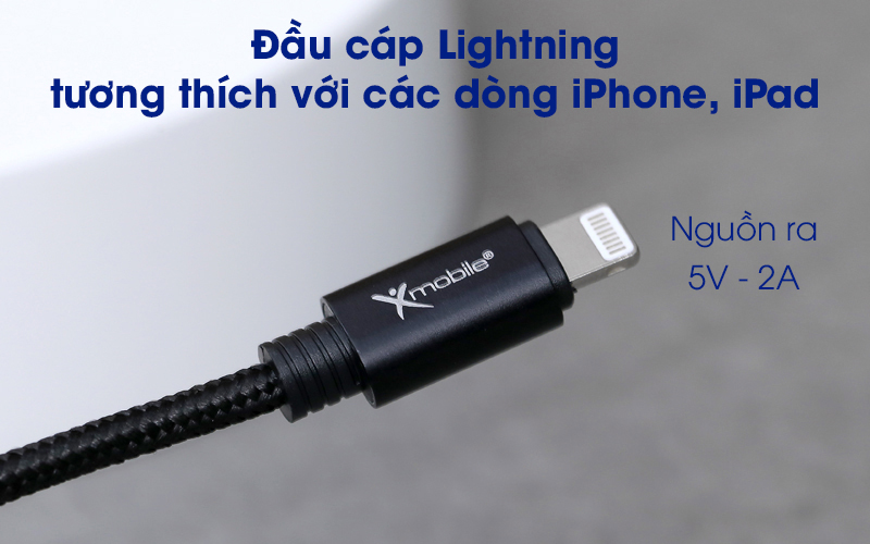 Cáp Lightning 1m Xmobile Spanker B Đen trang bị cổng kết nối Lightning