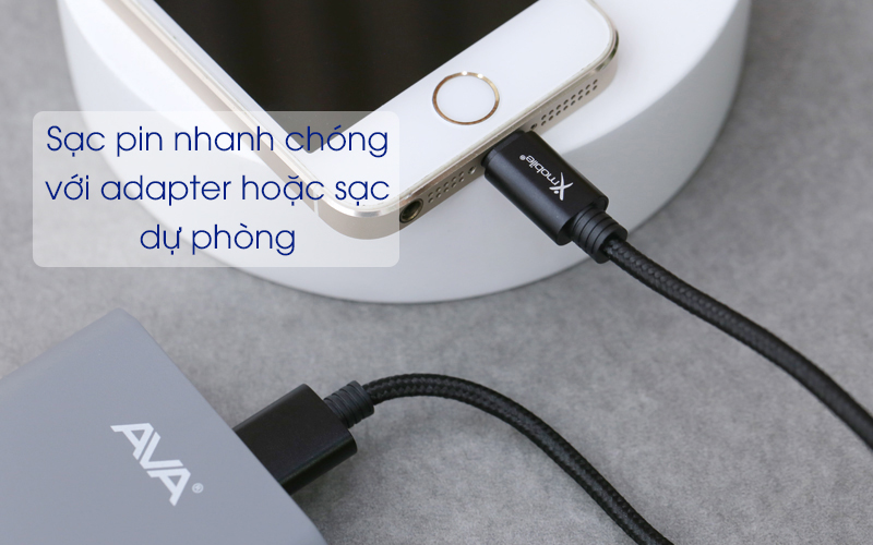 Cáp Lightning 1m Xmobile Spanker B Đen cho khả năng sạc nhanh chóng
