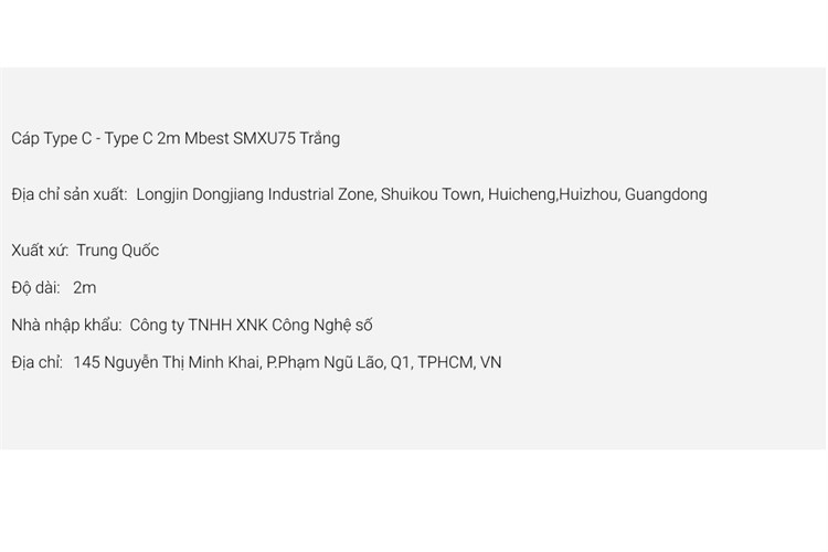 Cáp Type C - Type C 2m Mbest SMXU75 Màu Trắng