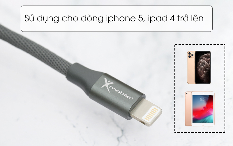 Sử dụng cho dòng iphone 5, ipad 4 trở lên - Cáp Lightning 1m Xmobile LTL-01 Xanh rêu