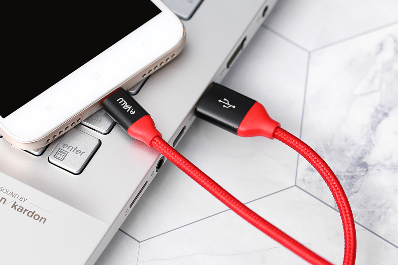 Cáp sạc và truyền dữ liệu USB-A - Micro USB 10.5W 1m eValu LTM-01 Màu Đen - Đỏ