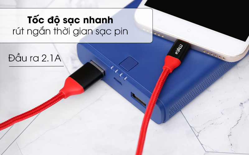 Tốc độ sạc nhanh rút ngắn thời gian sạc pin - Cáp Micro 1m eValu LTM -01 Đỏ đen