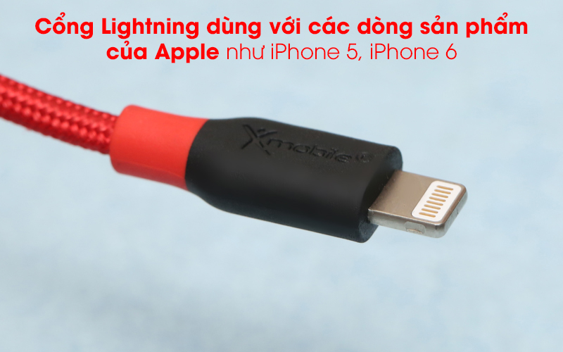 Tương thích với các dòng máy của Apple - Cáp Lightning 1m Xmobile DR-L001 Đen Đỏ Tương thích với các dòng máy của Apple - Cáp Lightning 1m Xmobile DR-L001 Đen Đỏ