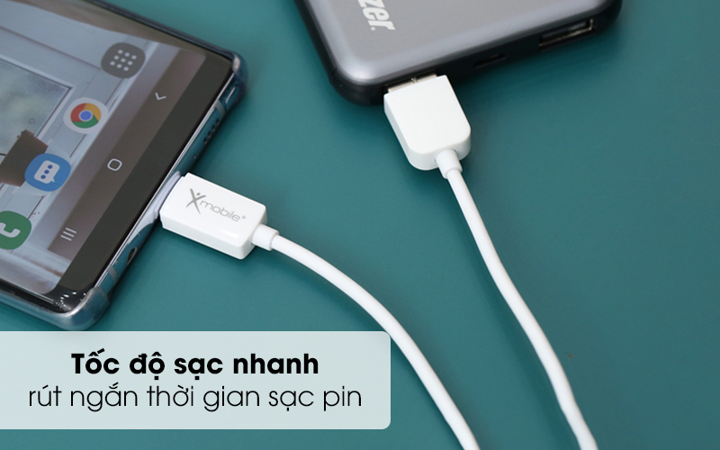 Tốc độ sạc nhanh, tiết kiệm thời gian - Cáp Type C 1m Xmobile MU09-1000X Trắng 