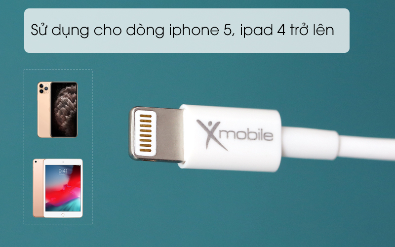 Sử dụng cho dòng iPhone 5, iPad 4 trở lên - Cáp Lightning 1m Xmobile AL01-1000 Trắng Sử dụng cho dòng iPhone 5, iPad 4 trở lên - Cáp Lightning 1m Xmobile AL01-1000 Trắng