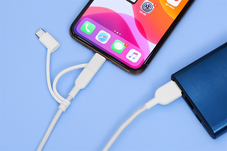 Cáp 3 đầu Lightning Type C Micro 0.9m Anker Powerline II A8436 Trắng Màu Trắng