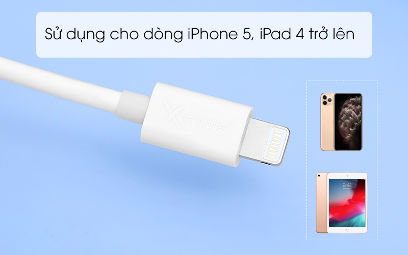 Sử dụng cho dòng iPhone 5, iPad 4 trở lên - Cáp Type C - Lightning 20cm Xmobile L10 Trắng
