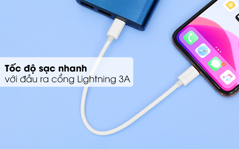 Tốc độ sạc nhanh với dòng sạc tối đa là 3A - Sử dụng cho dòng iPhone 5, iPad 4 trở lên - Cáp Type C - Lightning 20cm Xmobile L10 Trắng