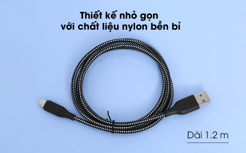 Thiết kế nhỏ gọn  với chất liệu nylon bền bỉ - Cáp Micro USB 1.2m Aukey CB-AM1 Đen Trắng