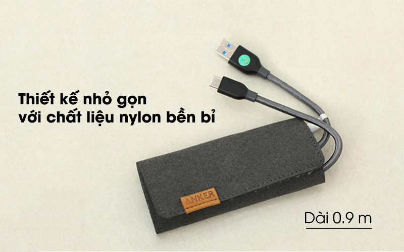 Thiết kế nhỏ gọn với chất liệu nylon bền bỉ - Cáp Type C 0.9m Anker A8168 Xám