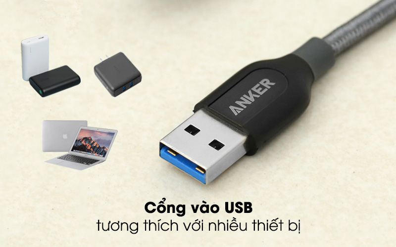 Cổng vào USB tương thích với nhiều thiết bị - Cáp Type C 0.9m Anker A8168 Xám