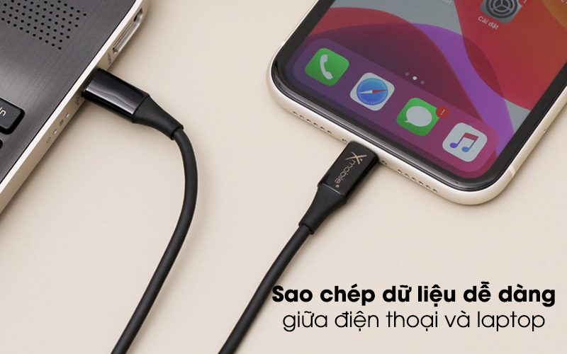 Sao chép dữ liệu dễ dàng giữa điện thoại và laptop - Cáp Type C - Lightning 2m Xmobile CL-PD01-2000 Đen