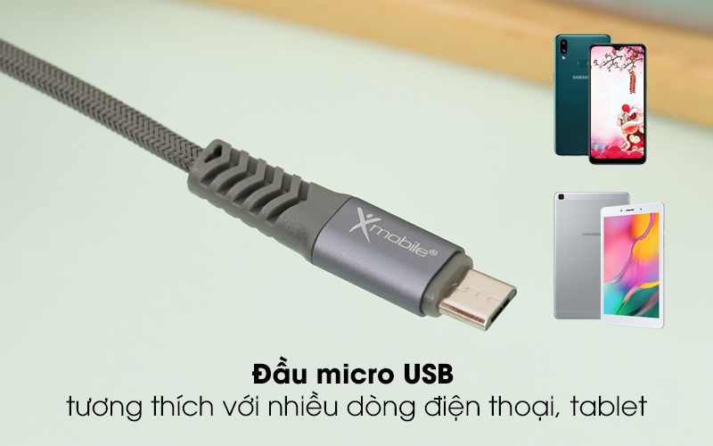 Đầu micro USB tương thích tốt với nhiều thiết bị - Cáp Micro 1 m Xmobile Paladin Xám