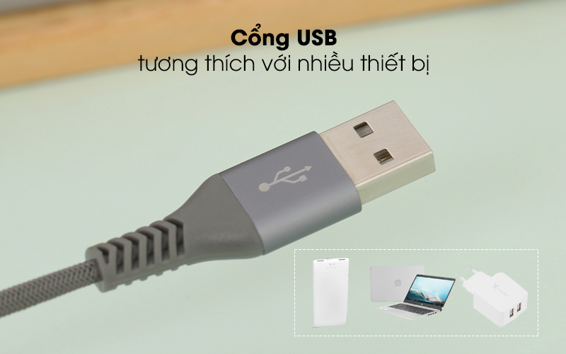 Cổng USB phù hợp với nhiều thiết bị - Cáp Micro 1 m Xmobile Paladin Xám
